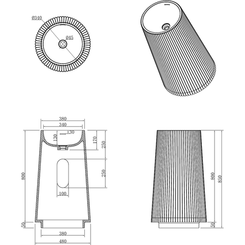 Раковина напольная Boheme Torre 801-Torre-BUR 48х48х85 Corian Burgundy