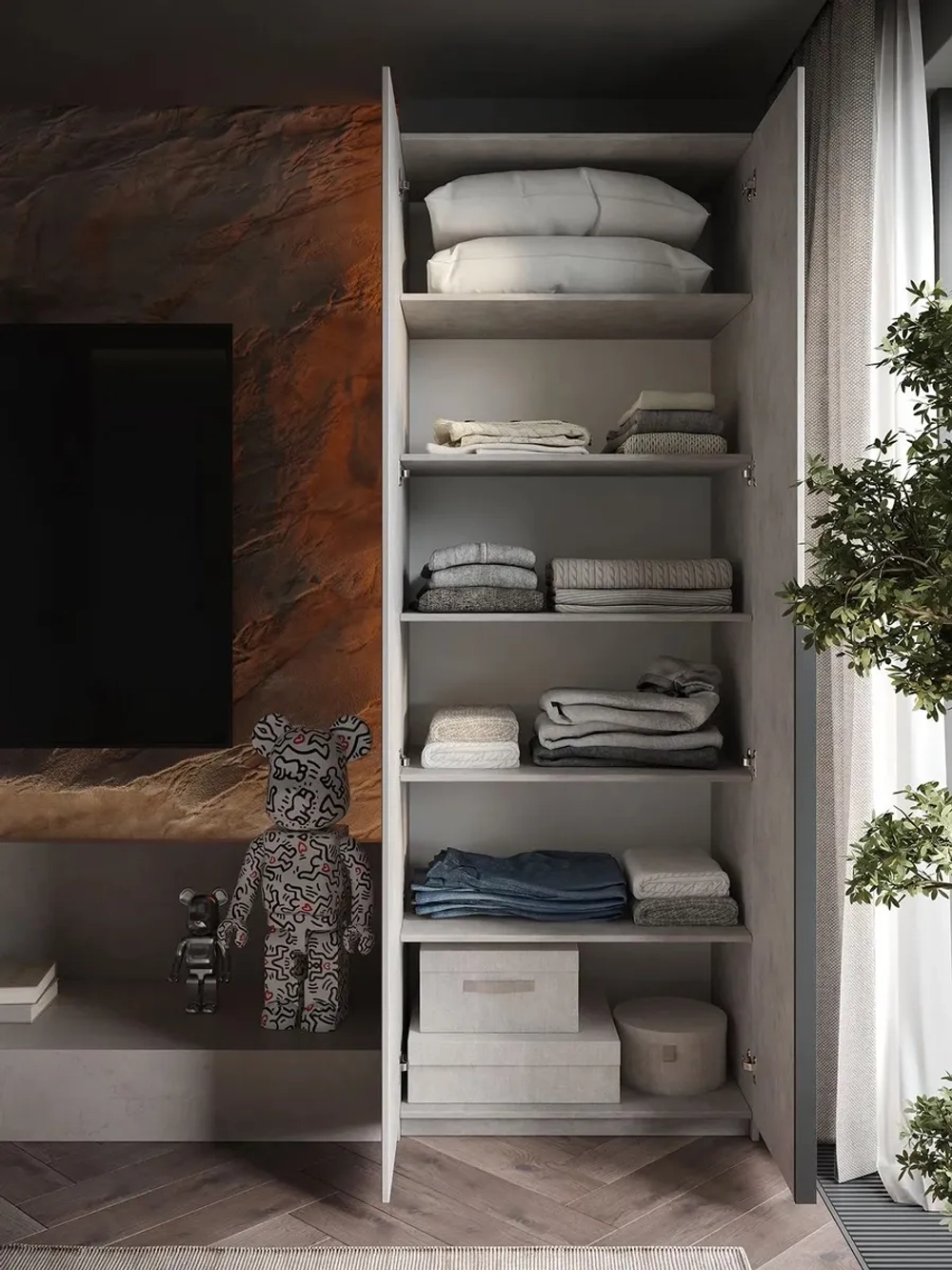 Шкаф Распашной Серый 81х220x52,5 SOHO с полками и ручкой