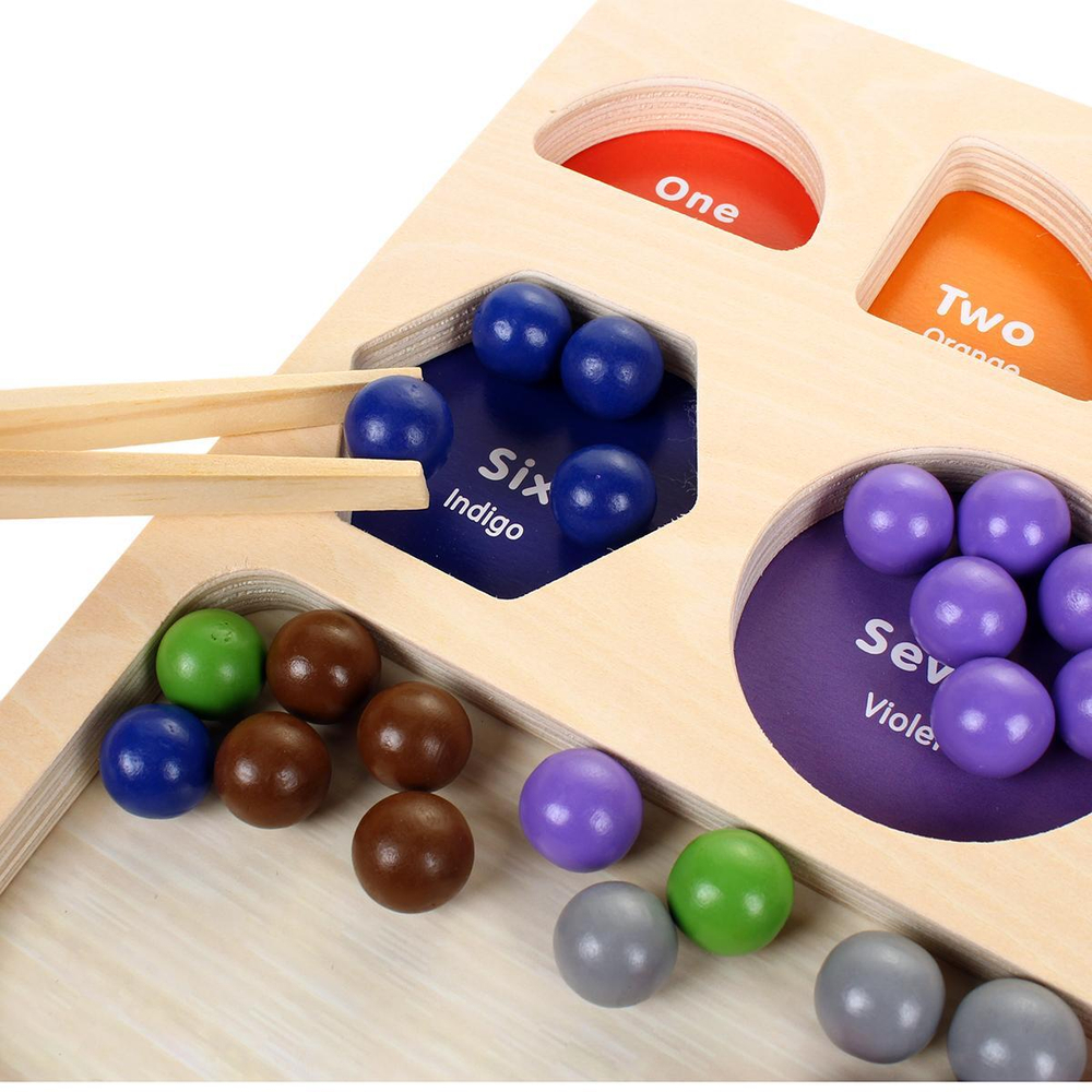 Развивающая игрушка деревянная Шарики, сортируем по цветам, коробка C-41821