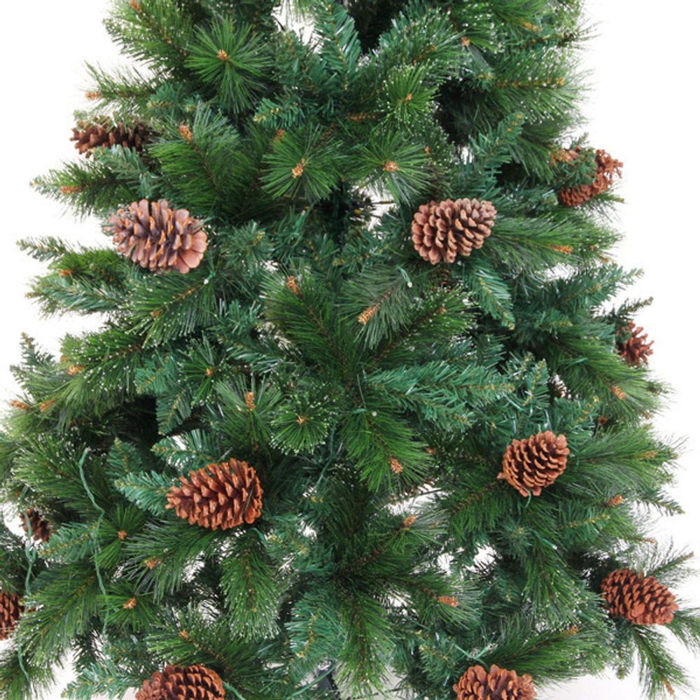 Елка светодиодная «Лесная метель» 240 см, ПВХ+леска (шишки и напыление) 1511 веток, 310 ламп LED,Теплый белый