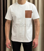 Мужская белая футболка Loewe премиум класса с коричневым карманом