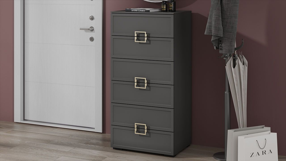 Комод для одежды с ящиками Серый вулкан/Фон серый 6 ящика 60х43х121 см