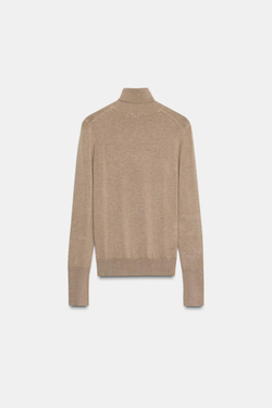 ZARA БАЗОВЫЙ ТРИКОТАЖНЫЙ ДЖЕМПЕР С ВЫСОКИМ ВОРОТНИКОМ, СЕРО-КОРИЧНЕВЫЙ МЕЛАНЖ