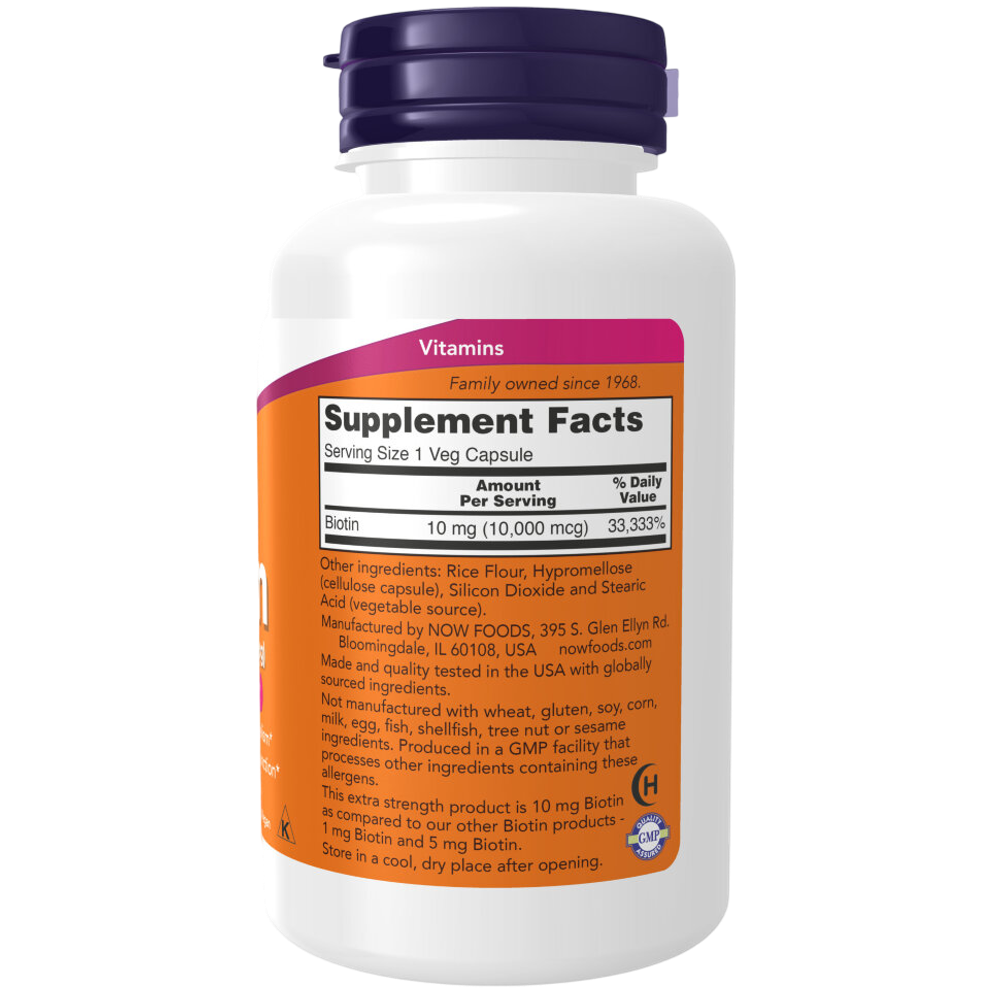 Now Foods Biotin 10000 mcg 120 veg capsules, Витамин B7 (Биотин)