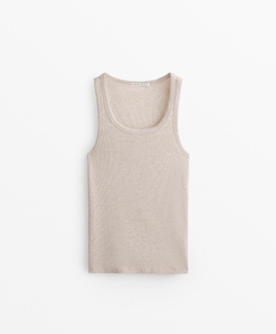 Oysho Топ без рукавов из хлопка и модала,песочный с меланжевым эффектом