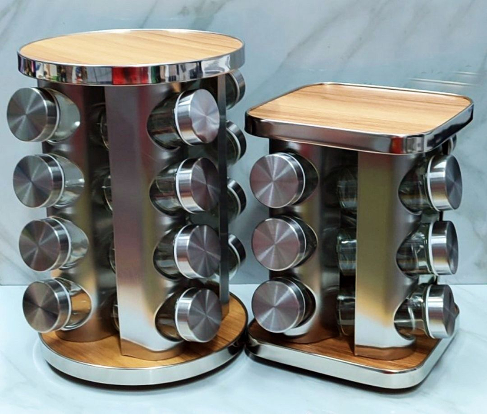 Набор стеклянных баночек для специй на вращающейся подставке