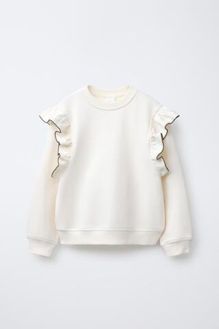 ZARA ТОЛСТОВКА С ВОЛАНАМИ И ОТСТРОЧКОЙ, ЭКРЮ