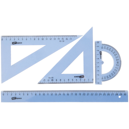 Набор чертежный Rotring "Centro", (треуг. 2шт., линейка 30см, транспортир), прозрачный, европодвес
