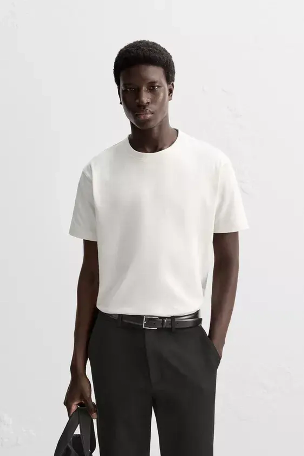 ZARA ФУТБОЛКА ИЗ ПЛОТНОЙ ТКАНИ, ЭКРЮ