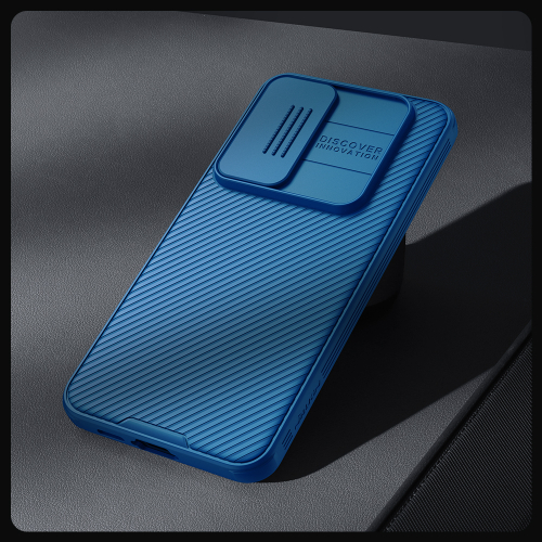 Усиленный чехол синего цвета с сдвижной шторкой для камеры от Nillkin для Samsung Galaxy S24 FE, серия CamShield Pro