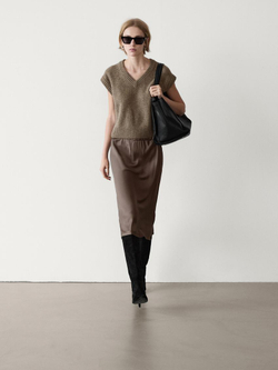 Massimo Dutti Жилет из 100% шерсти с V-образным вырезом, норка