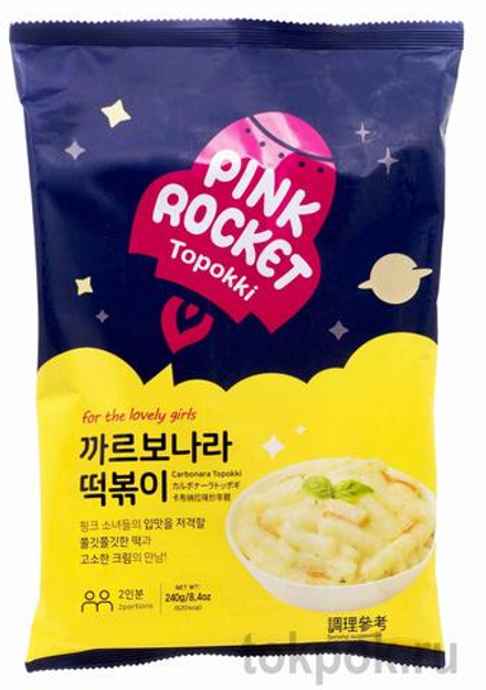 Токпокки (рисовые клецки) с соусом карбонара Pink Rocket Topokki, 240 гр