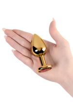 Анальная втулка с кристаллом Medium Gold красный 8 см