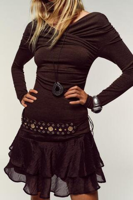 ZARA ТОП С ДРАПИРОВКОЙ И ПЕРЕКРЕСТНЫМ ВЫРЕЗОМ, КОРИЧНЕВЫЙ МЕЛАНЖ