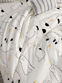 Постельное белье Сказка "Котики на сером" 2-спальный Наволочка 70х70 см 2 шт Простынь 240х215 см Пододеяльник 175х215 см, перкаль