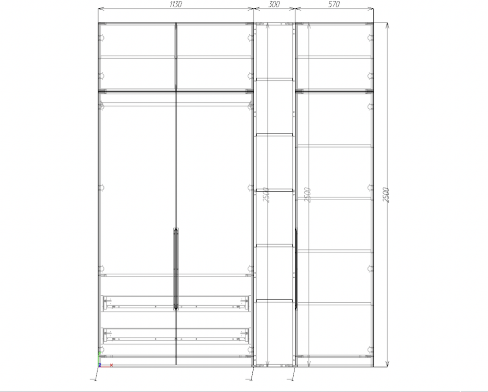 Шкаф модульный 200 см SHTABE S170S01+P1 (Кашемир-Кашемир+Графит)