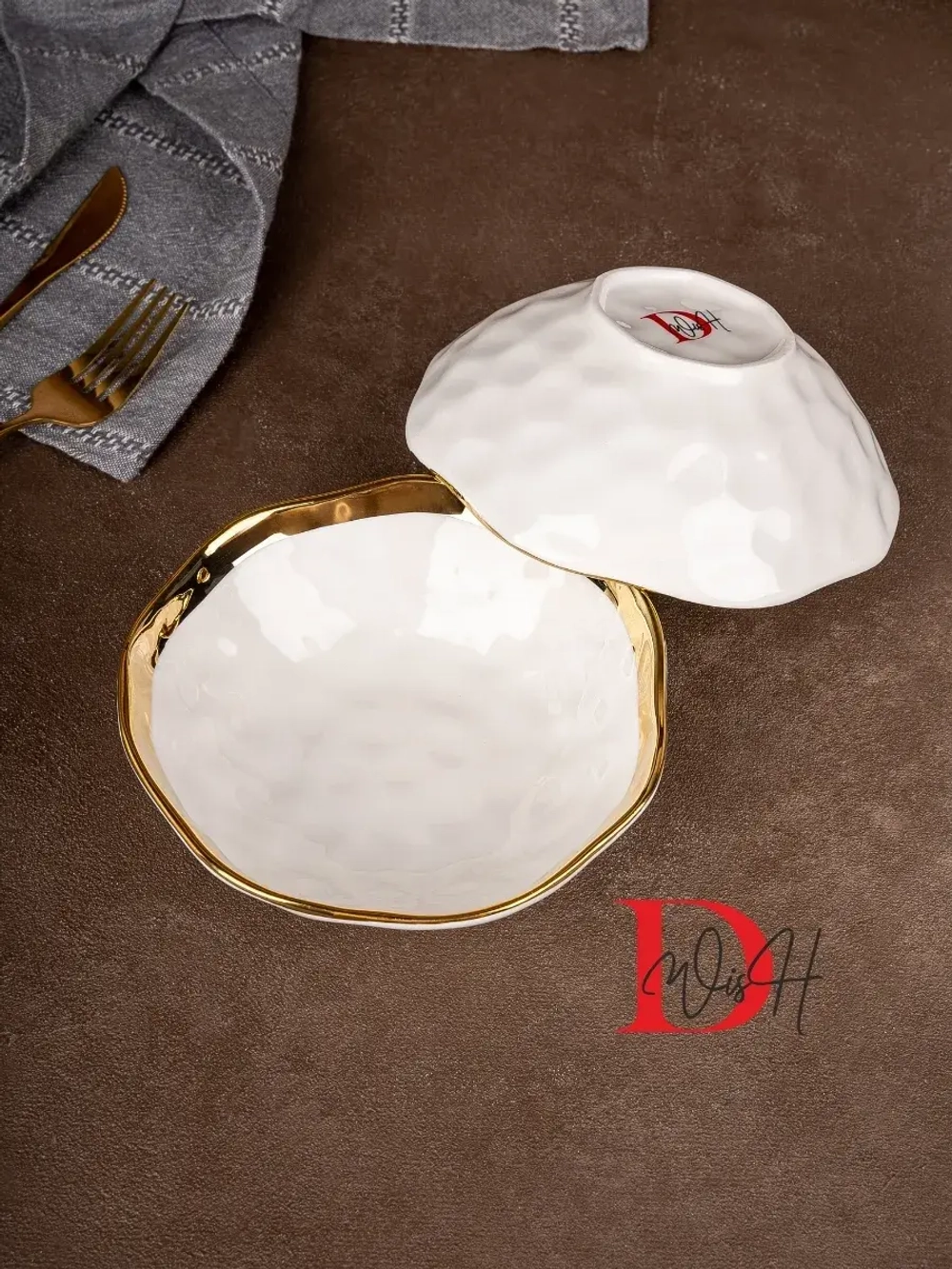 Набор из 6 глянцевых тарелок глубоких мятый фарфор 15 см