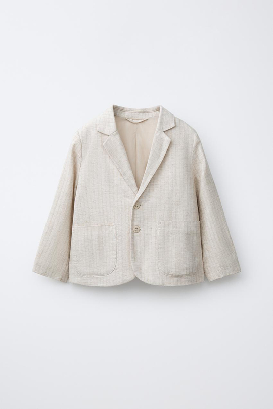 ZARA ЛЬНЯНОЙ ПИДЖАК В ПОЛОСКУ, СВЕТЛО-БЕЖЕВЫЙ