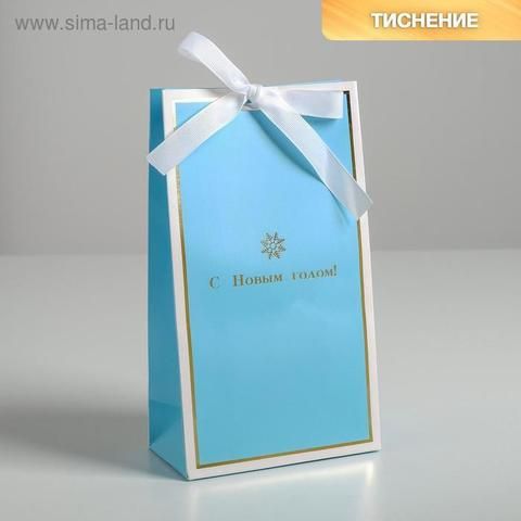 Пакет подарочный с лентой «С Новым годом!», 13 × 23 × 7 см