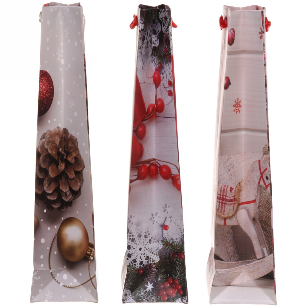 Пакет под бутылку 12,8*36*8,4 см «Подарки», микс