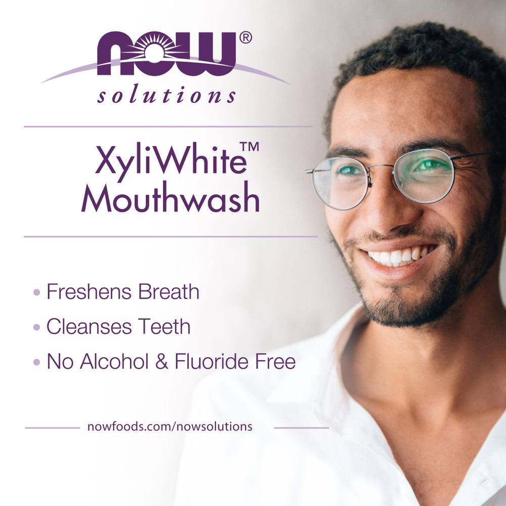 NOW Foods, Solutions, жидкость для полоскания рта Xyli-White, без фтора, нима и чайного дерева со вкусом мяты, 473 мл (16 жидк. унц.)