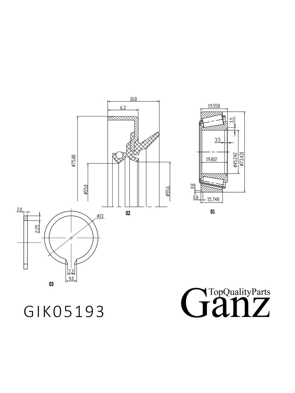 Подшипник ступицы передний MITSUBISHI L200/Pajero II/PS I GANZ GIK05193