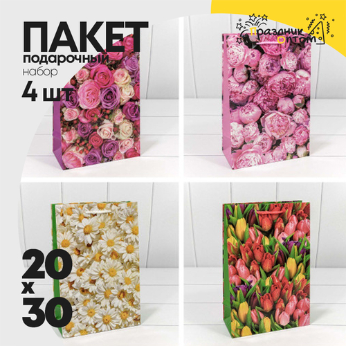 Пакет подарочный 20х30х10см "Цветы" (Микс)