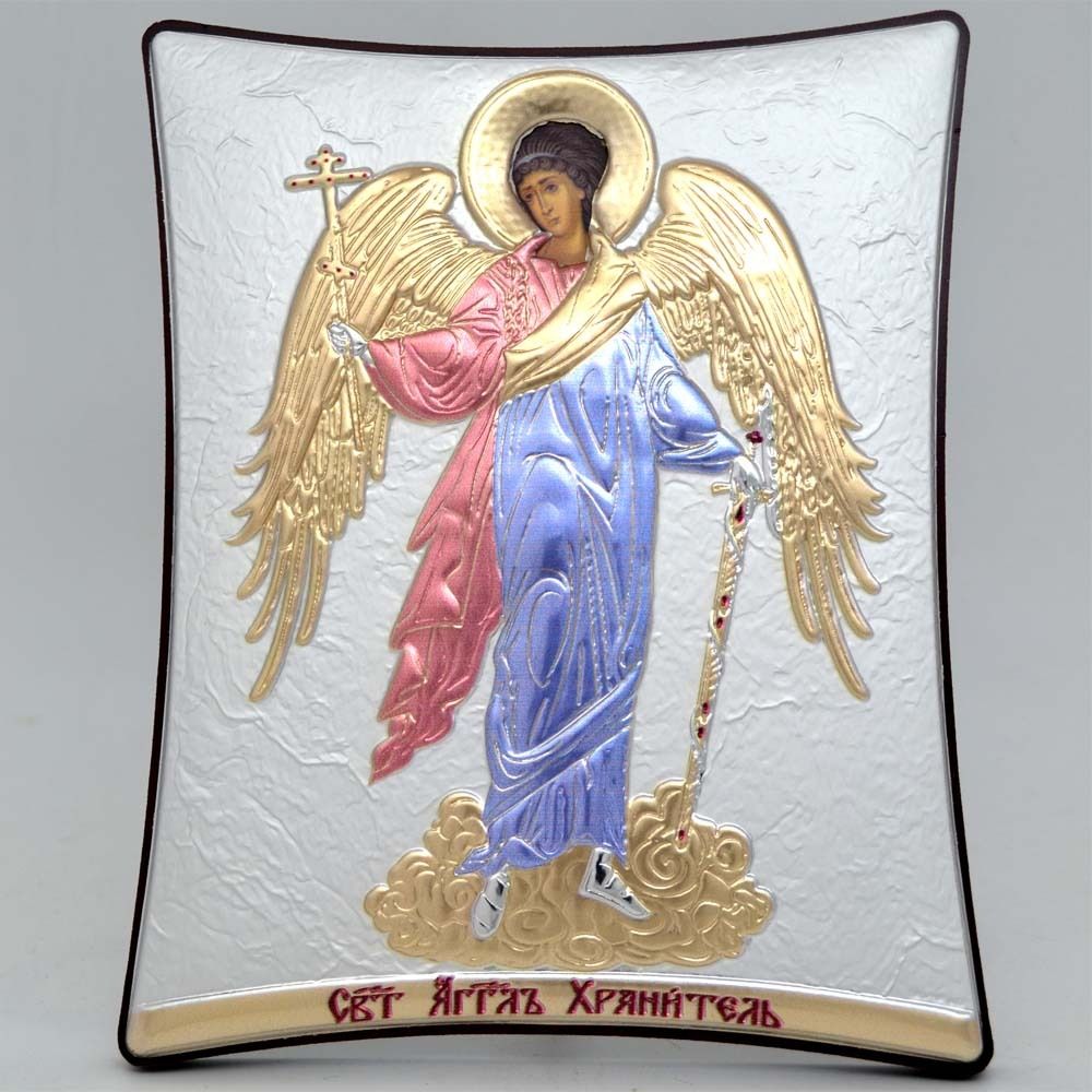Ангел Хранитель. Ростовая икона в серебре. 16 х 20 см
