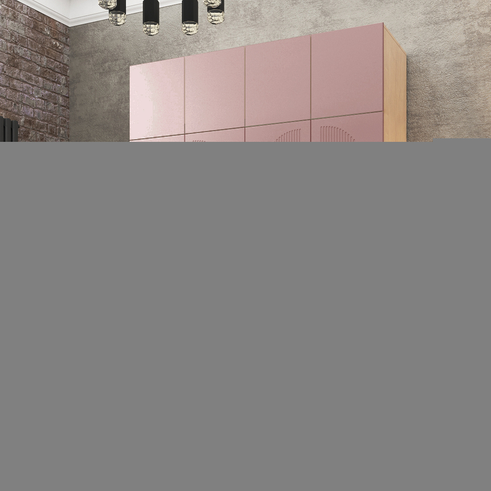 Шкаф Агератум МДФ четырехсекционный с антресолью Лайн бохо (0,27) А10017 матовая - Дуб Сонома 3025  240*60*220