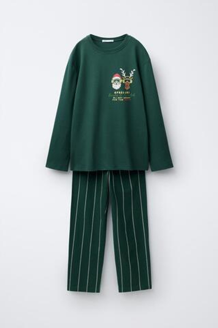 ZARA КОМБИНИРОВАННАЯ ПИЖАМА В ПОЛОСКУ, ЗЕЛЕНЫЙ