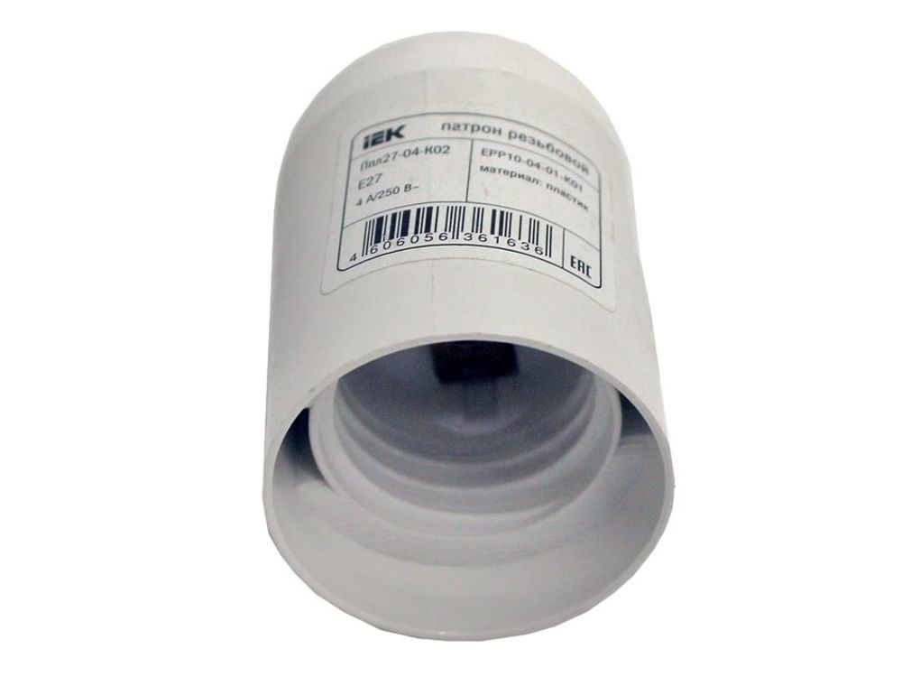 Патрон подвесной Ппл27-04-К02 пластик, Е27, белый (50 шт), стикер на изделии, IEK