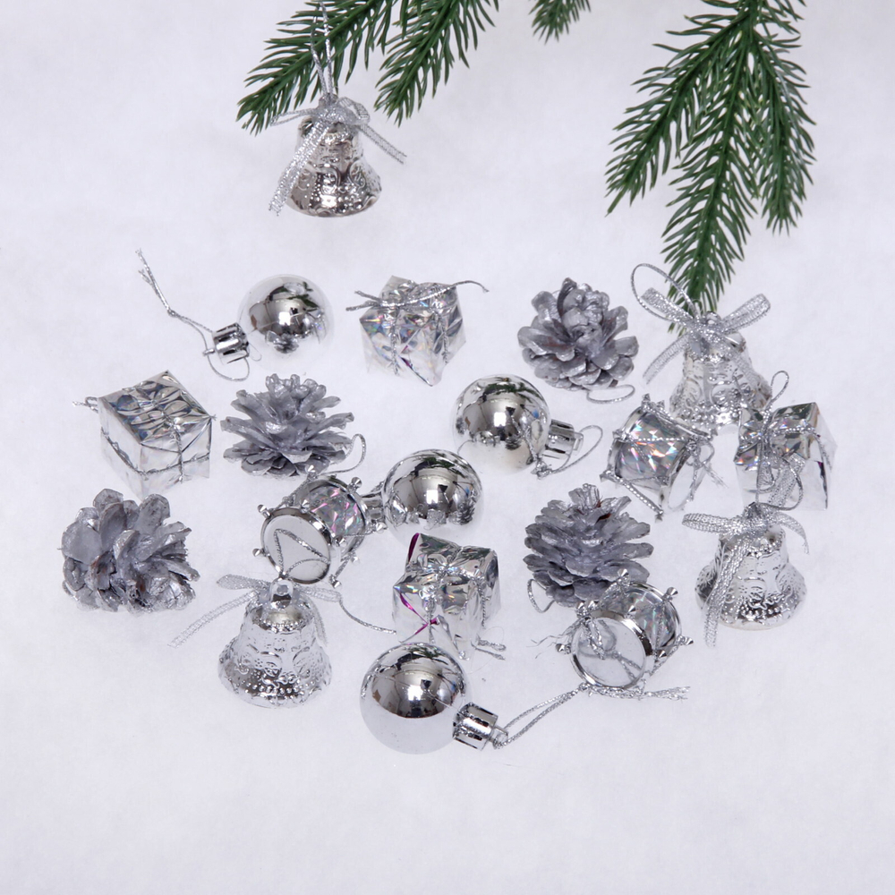Набор украшений «Сундучок сказок» 3 см (17 предметов), Серебро