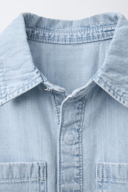 ZARA ДЖИНСОВЫЙ КОМБИНЕЗОН С ДЕКОРАТИВНЫМИ ВЫРЕЗАМИ, СИНИЙ