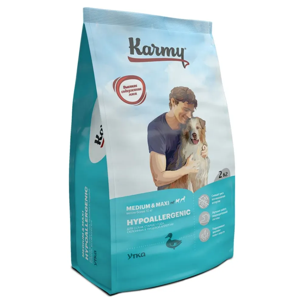 Сухой корм Karmy Hypoallergenic Medium & Maxi для взрослых собак средних и крупных пород, склонных к пищевой аллергии, с уткой