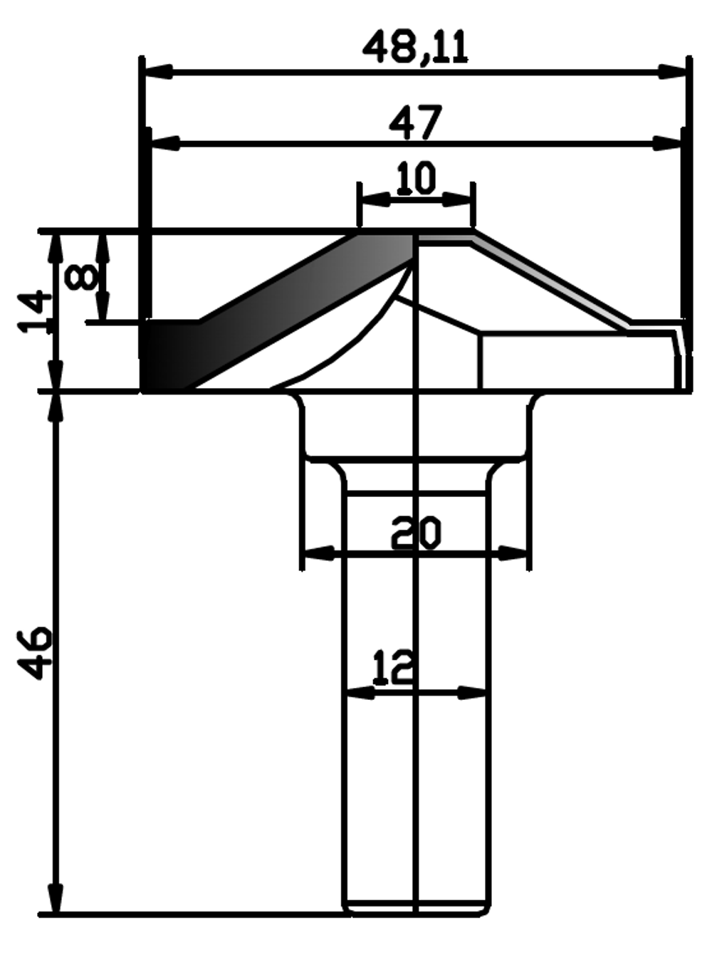 PCD профильная фреза D.48,11x12 14x46 Z2