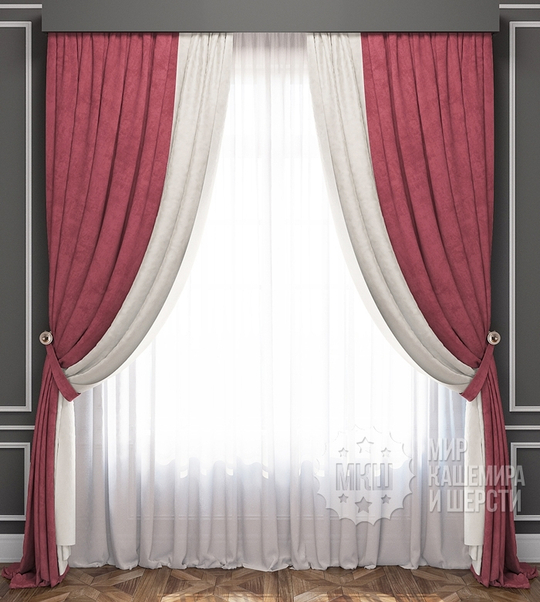 Комплект штор: ЛАТУР (арт. BL01-222-07)  - 300х270, (170х270)х2 см.  - (Возможна высота 250 см.) - бело-розовые