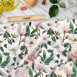 Ткань ниагара пышные бело-розовые цветы