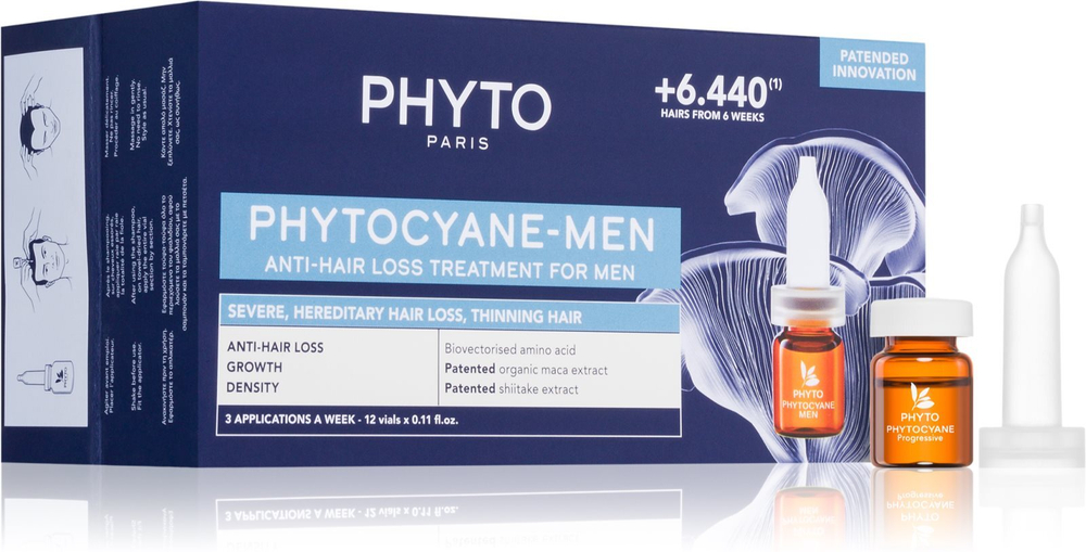 Phyto Phytocyane Men Treatment - уход, поддерживающий рост волос и предотвращающий их выпадение /   12x3.5  ml  / GTIN 3701436910303