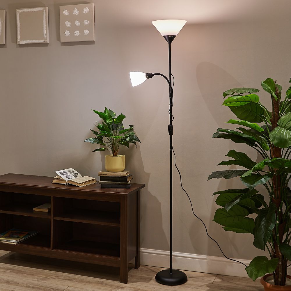 UML-T520 E27+E14 BLACK-WHITE Торшер напольный под лампу Е27 и Е14. 2х60W. Черный-Белый. ТМ Uniel