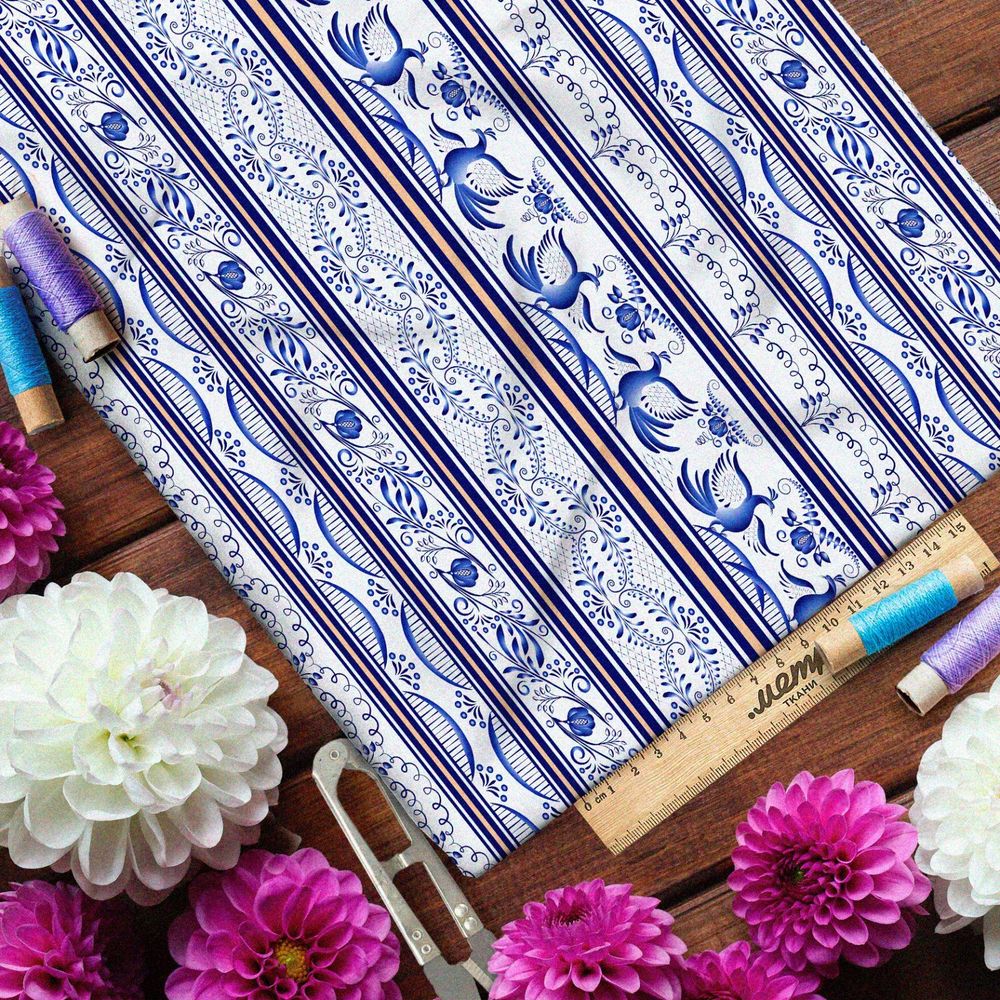 Ткань флис ленточная гжель