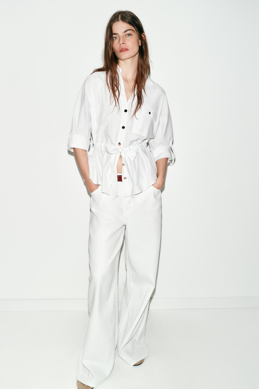 ZARA РУБАШКА САФАРИ ИЗ ПОПЛИНА, БЕЛЫЙ