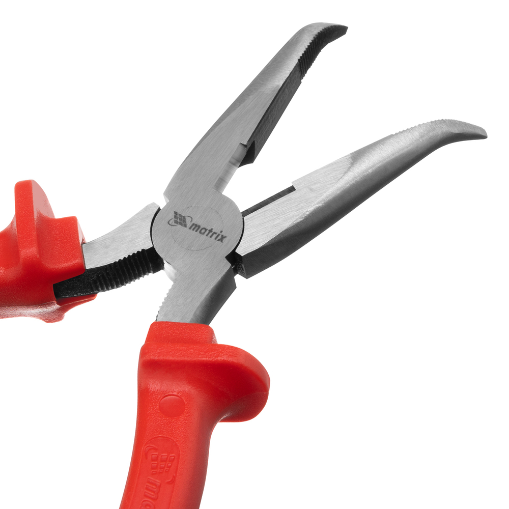 Длинногубцы изогнутые Econom, 180 мм, шлифованные, пластмассовые рукоятки Matrix