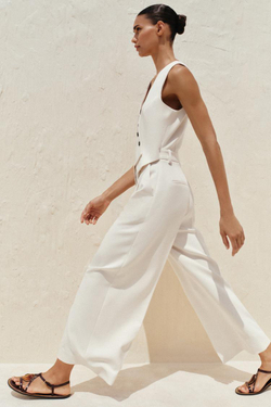 ZARA ШИРОКИЙ КОМБИНЕЗОН, ЭКРЮ