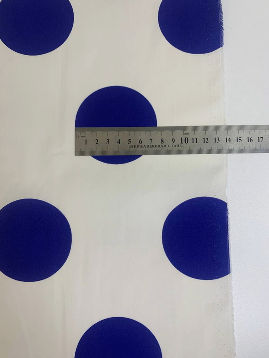Коттон принт, горох белый/синий, крупный DD#29