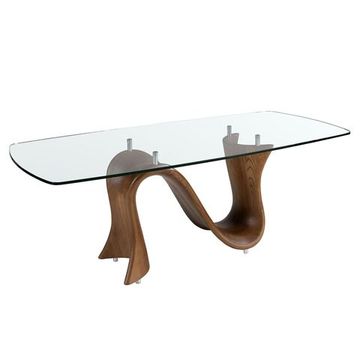 Овальный обеденный стол 1197 из закаленного стекла и ореха