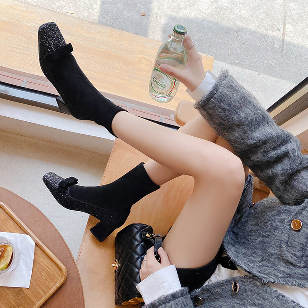 JIUXINGDAO Stretch Boots Sheepskin Ankle Boots 5.5cm Women"s