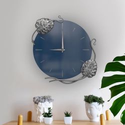 Часы настенные Monstera Deliciosa (Монстера) Колор Королевский синий Сильвер