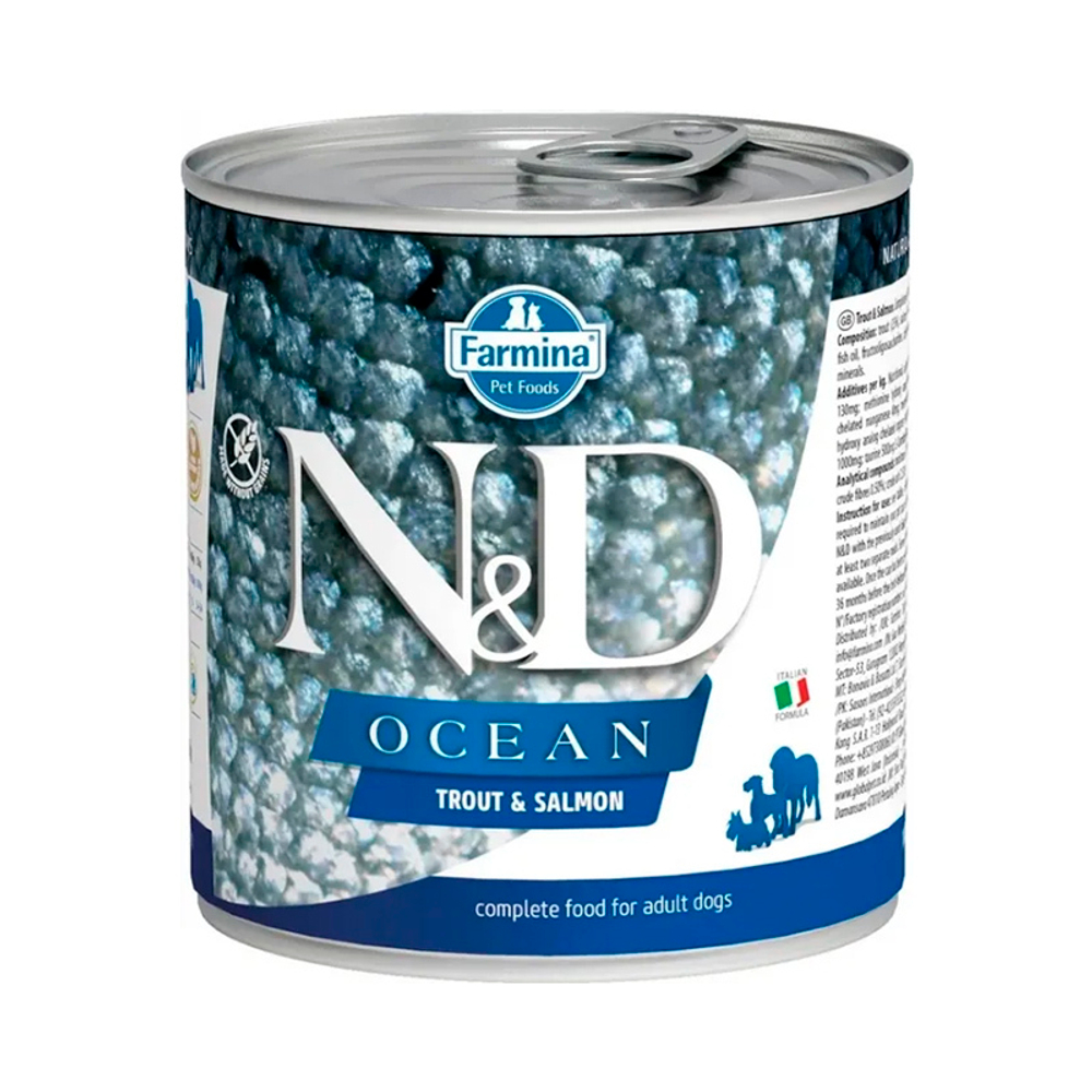 Влажный корм N&D DOG OCEAN TROUT&SALMON с форелью и лососем для взрослых собак, 285 г.