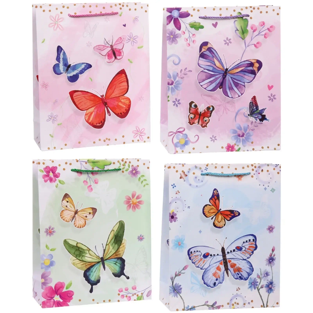 Пакет подарочный «Бабочки» 26*32*10 см, микс