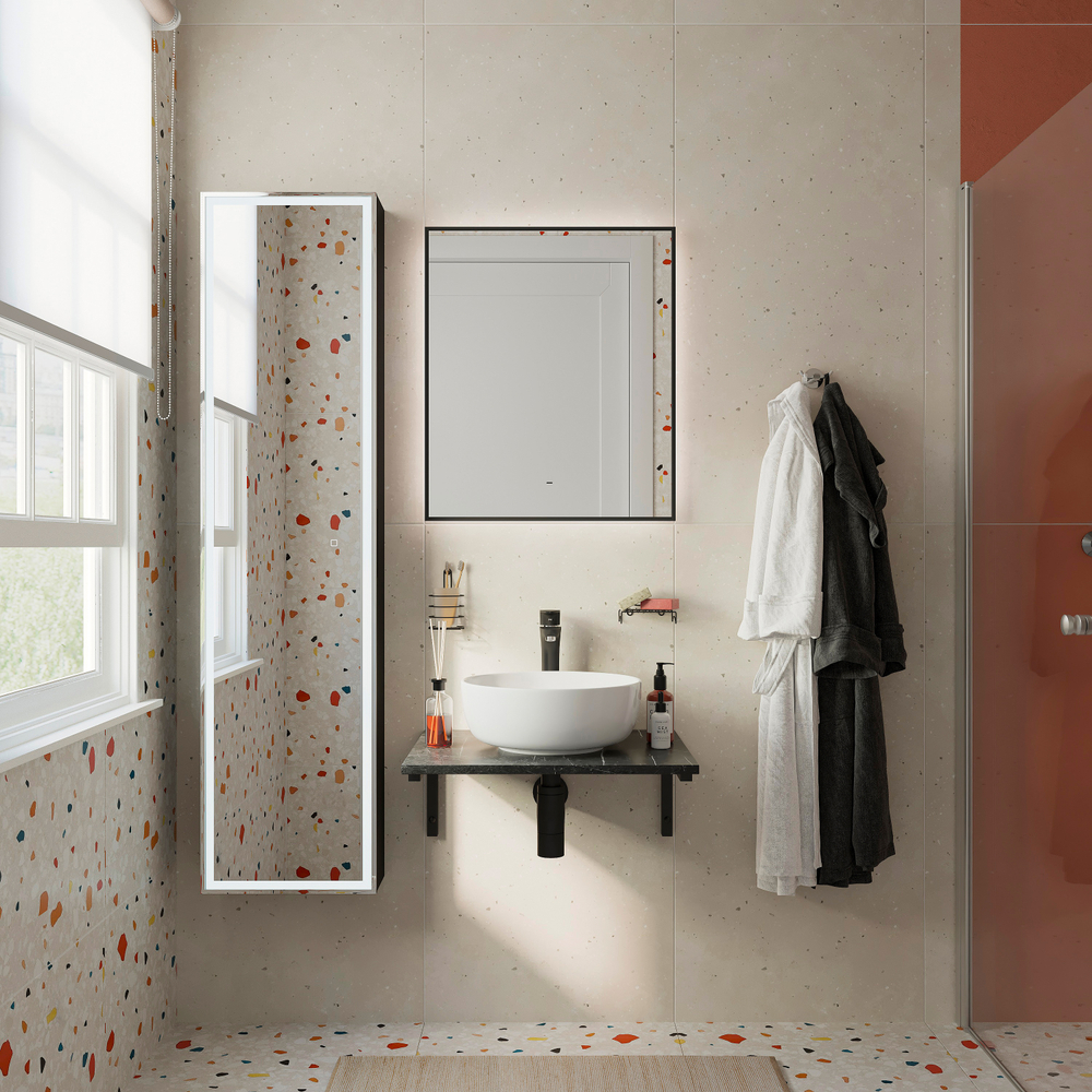 Мебель для ванной комнаты DIWO Элиста 60 чёрный мрамор, с раковиной Moduo 40 RING